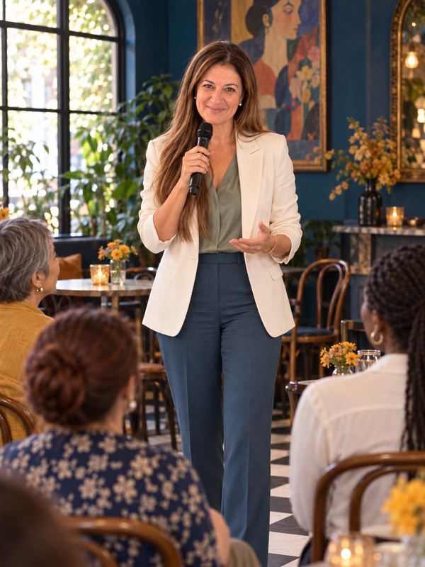 Vivi Brunelli em uma palestra